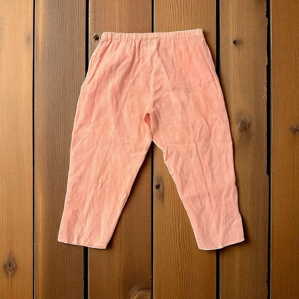 Flax Cropped Wide-Leg Linen Pants in Peach - Picture 2 of 6